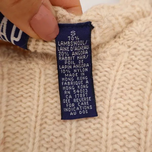 Vintage Gap Lambswool Angora Blend Sweater Cream Cable Knit Scalloped Neck S - Image 3