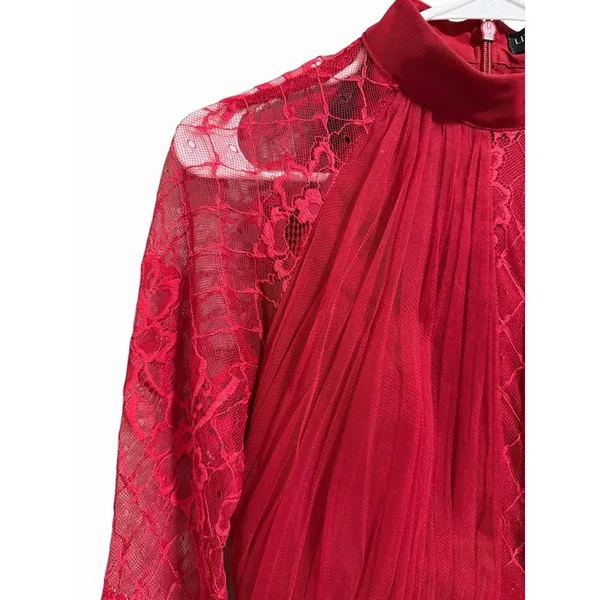 Little Mistress Lace Long Sleeve High Neck Maxi Dress‎ Red Women's Size 6 - Image 7