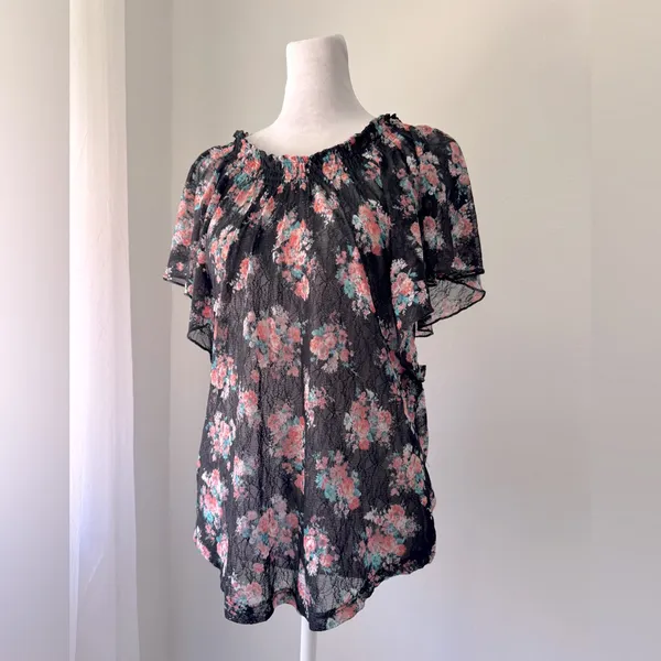 No Boundaries Sheer Black Floral Print Blouse - Image 3