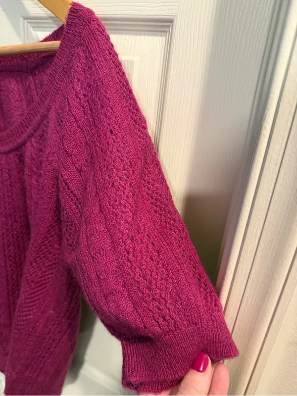 Express Magenta Short Sleeve Knit Mohair Wool Blend Scoop Neck Sweater - Image 4