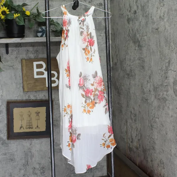 NWT City Chic Hi-Low Sleeveless Pleated Tunic Top Ivory Floral Crush White 18W - Image 5