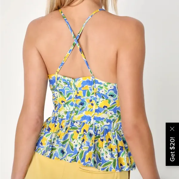 Lulus Artful Allure Blue Multi Floral Sleeveless Peplum Cami Top Medium - Image 4