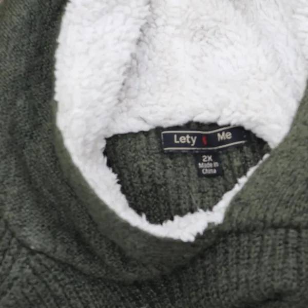 Lety & Me Womens Plus Size Sherpa Pullover Sweater Hooded Green 2X - Image 3