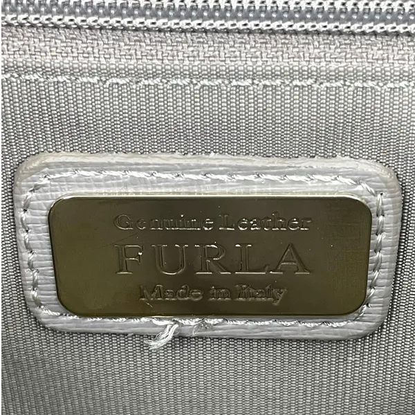 Furla Ginevra Leather Mini Crossbody Bag Sabbia Beige Gray Gold Chain - Image 12
