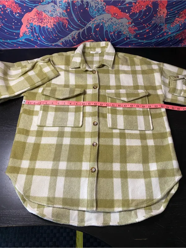 12th Tribe Olive and White Plaid Teddy Shacket - Image 4