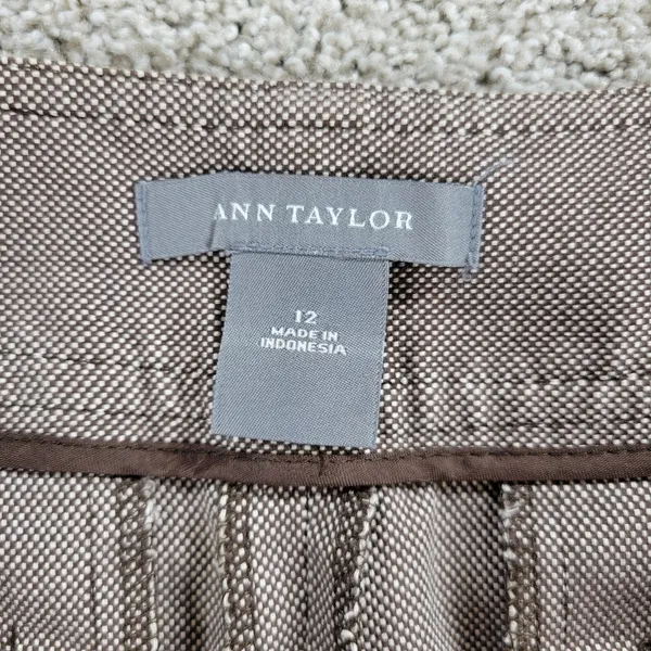 Ann Taylor Womens Dress Pants 12 Brown Textured Wide Leg Career Ankle Trouser - Image 10
