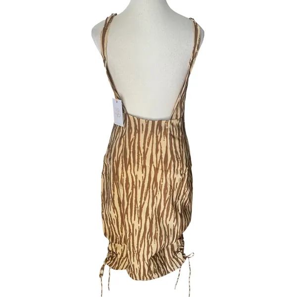 Backyard Roses Ryder Midi‎ Dress Womens Tan Brown Abstract Print Ruched Cinch XL - Image 5