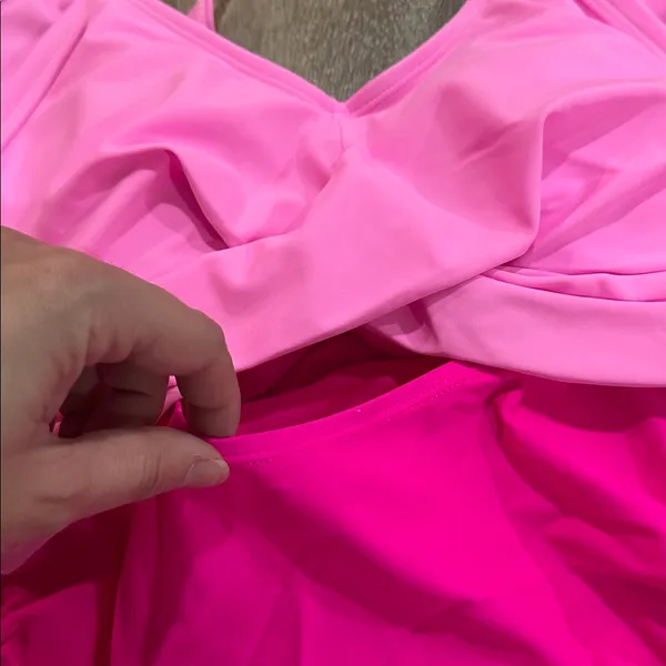 Pink Ruffled Swimsuit Set tankini - sexy cutout ruched side- small - Image 4