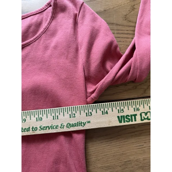 Old Navy Women Size Small‎ Long Sleeve V Neck T Shirt Pink Ribbed Stretch Preppy - Image 5