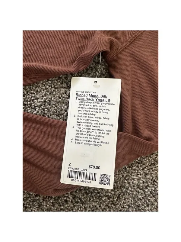 Lululemon Dark Brown Modal Silk Twist Back Long Sleeve Shirt Size 2 - Image 3