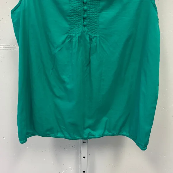 LOFT Emerald Green Ruffle V-Neck Sleeveless Blouse Pleated Bib Top Size Large - Image 4