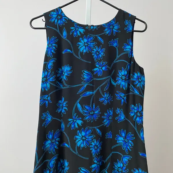 Spenser Jeremy‎ 100% Silk Moody Floral Sleeveless Maxi Dress 10 Black Blue - Image 2