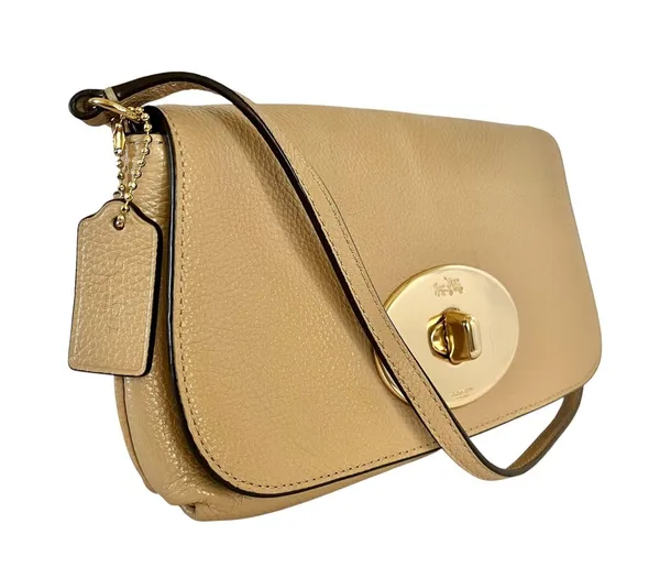Coach Liv Turnlock Crossbody Pouch Bag In Nude Beige Pebbled Leather #F52896 - Image 10