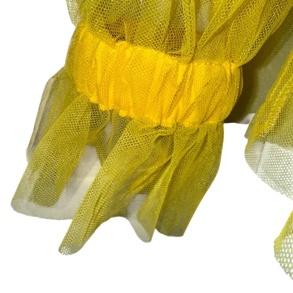 IRIS Bright Lemon‎ Yellow Smocked Cold Shoulder Tulle Puff Sleeve Peplum Top M - Image 5