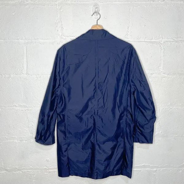 Lands' End Women's Navy Blue Long Zipper Button Gingham Lined‎ Trench Coat Small - Image 2