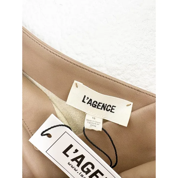 NWT L'Agence Tan Brown Aliyah Cutout One-Shoulder Faux Leather Dress Size 18 - Image 6