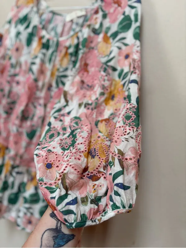 Penelope Rose Fairycore Eyelet Floral Blouse L Cottagecore Boho Peasant - Image 4