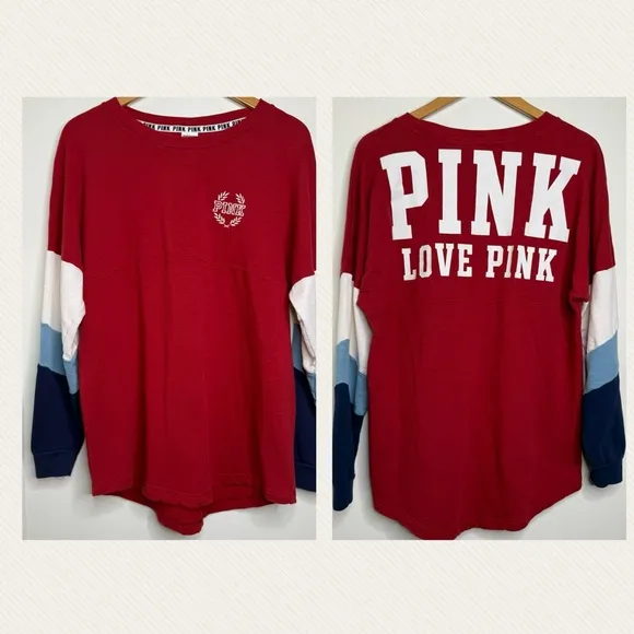 Pink Victoria’s Secret Long Sleeve Color Block Shirt Women’s Size Large - Image 2