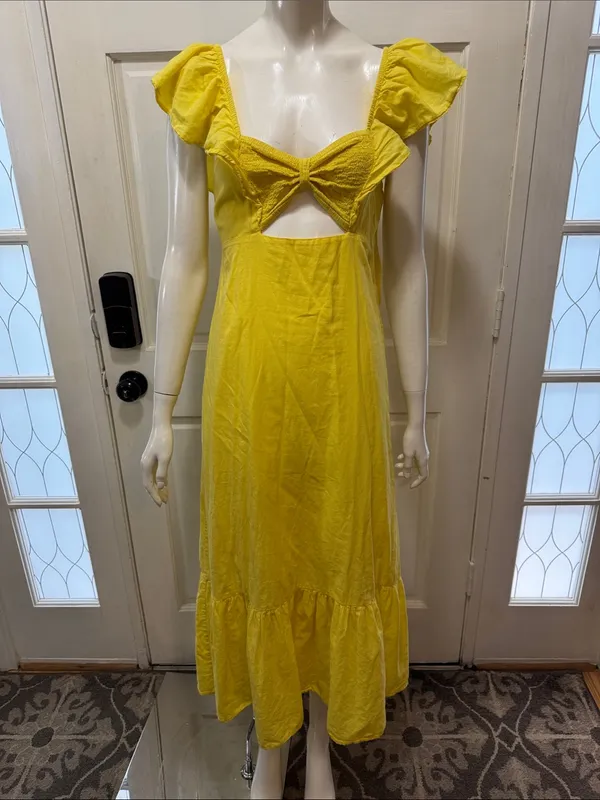 Farm Rio x Anthropologie Yellow Cotton Keyhole Midi Dress Size Small $198 - Image 4