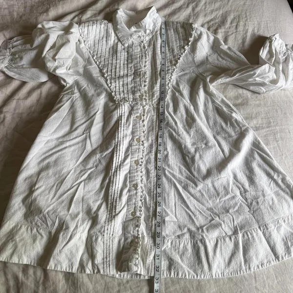 Free People Cherry Mini Dress S Optic White Pintuck Ruffle Oversized Boho - Image 8