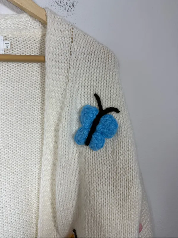 Luna Ivy Chunky Knit Butterfly Cardigan 3D Novelty Open Front Size S - Image 6