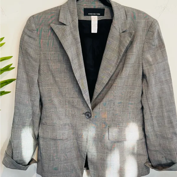 Jones New York Black and Gray Plaid Blazer - Image 2