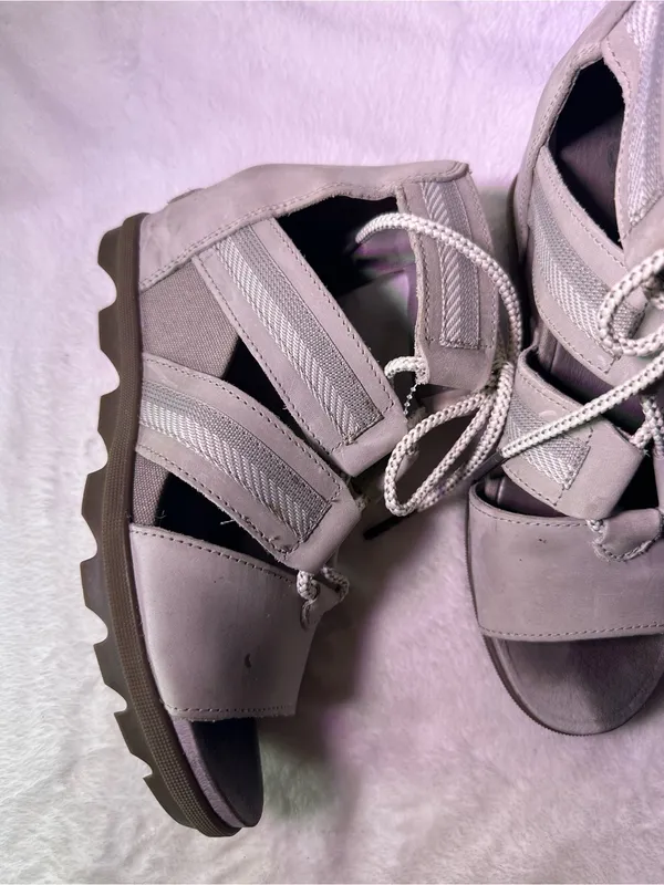 Sorel Beige Lace-Up Wedge Sandals - Image 6