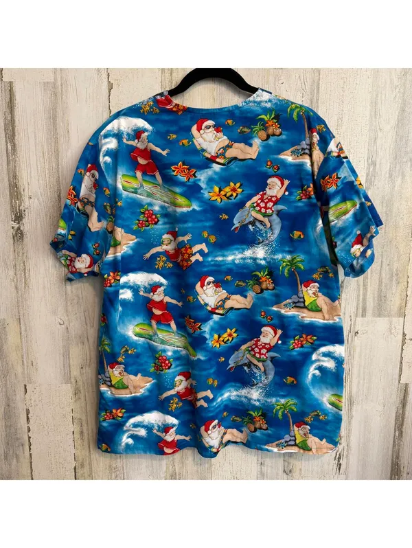 Peaches Uniforms Large Tropical Santa Christmas Scrub Top Surfing Hawaiian - Image 5