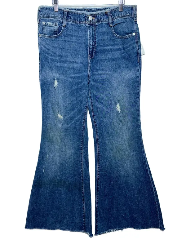 PILCRO Anthropologie Blue Denim Distressed Wide Leg Flare Jeans Womens Size 31 - Image 2