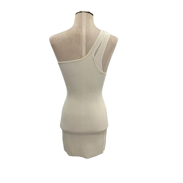 Lululemon Ribbed Asymmetrical One Shoulder Knit Mini Dress Ivory Size‎ XXS - Image 8