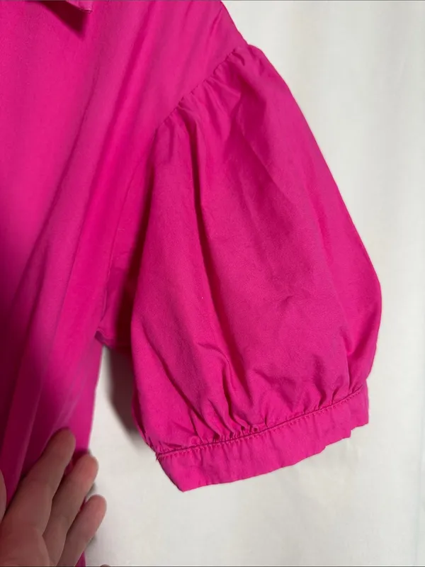 English Factory Hot Pink Puff Sleeve Collared Midi Dress Medium - Image 7
