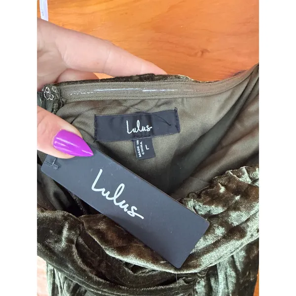 NWT Lulus Classy Sensation Olive Velvet Pleated Strapless Maxi Dress Gala Sz L - Image 6