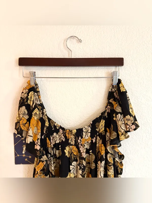 Natural Life Womens Dress Black Yellow Floral Flutter Sleeve Size Large - Image 5