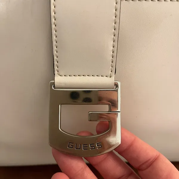 Vintage Y2K Guess White Shoulder Bag with Silver Details Satchel PU - Image 2