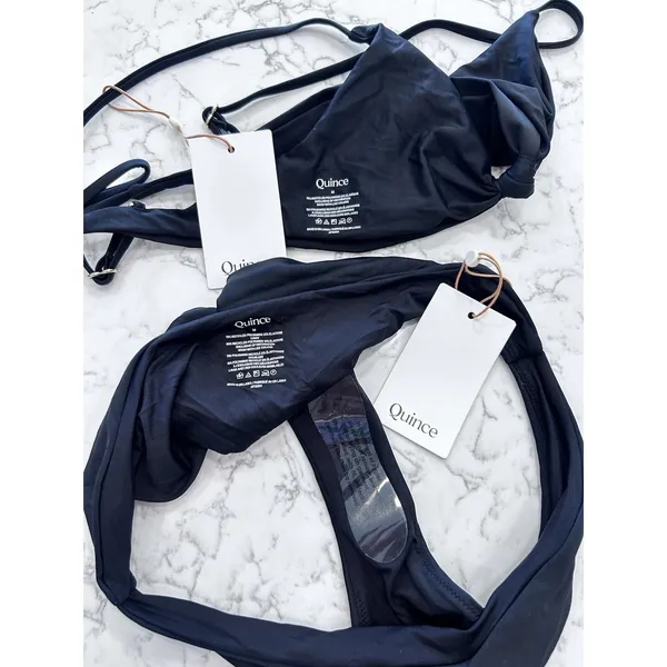 NWT Quince Black Knot Tie Bikini Top & Low Rise Bottom Set Size Medium - Image 3