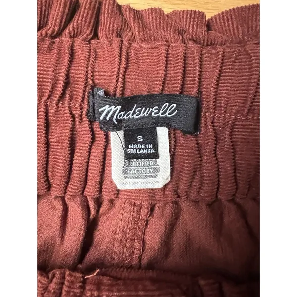 Madewell Brown Corduroy Paperbag Button-Front Mini Skirt Dusty Redwood Sz S - Image 5