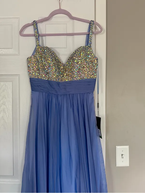 La Femme Periwinkle Blue Rhinestone Maxi Dress Event Prom Wedding Guest NEW - Image 10