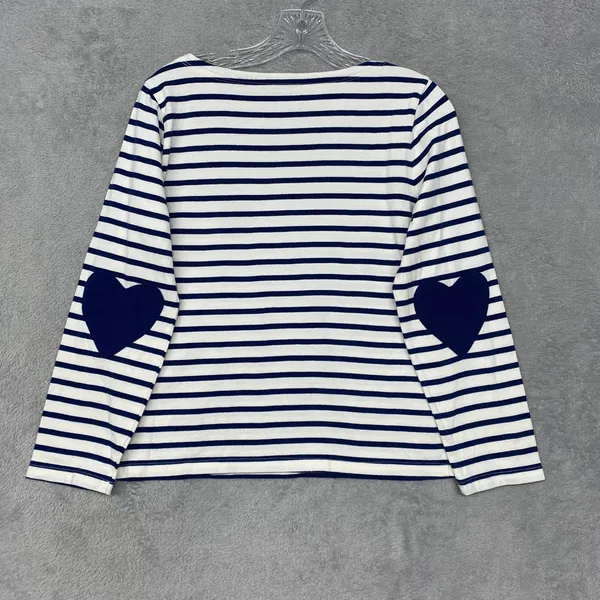 J Crew Top Womens Small‎ Blue Striped Boatneck Top Heart Elbow Patches Nautical - Image 8