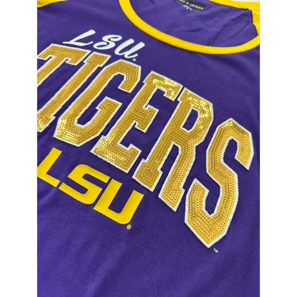 LSU Tigers Women’s Top M Purple Gold Sequin Raglan 3/4 Sleeve Shirt Football - Image 4