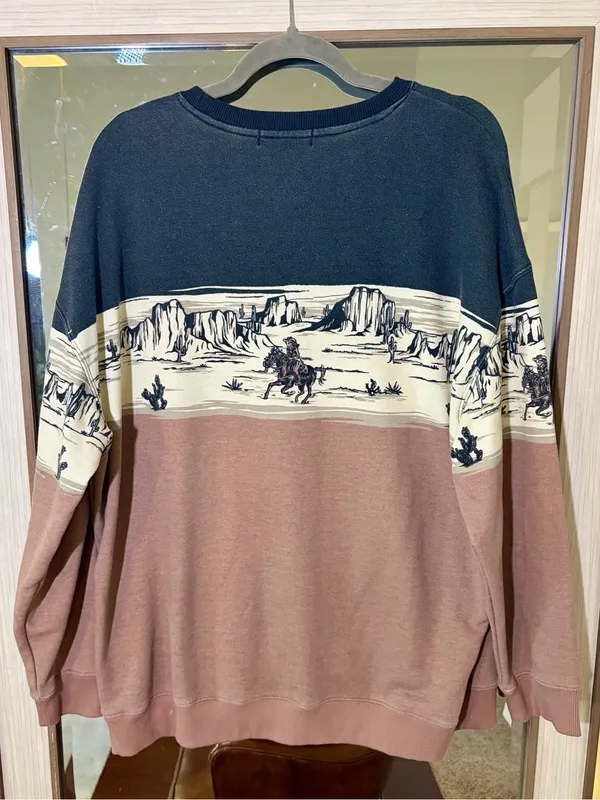 Rock & Roll Denim Women's Scenery Border Sweatshirt with Cowgirl riding size XL - Image 3