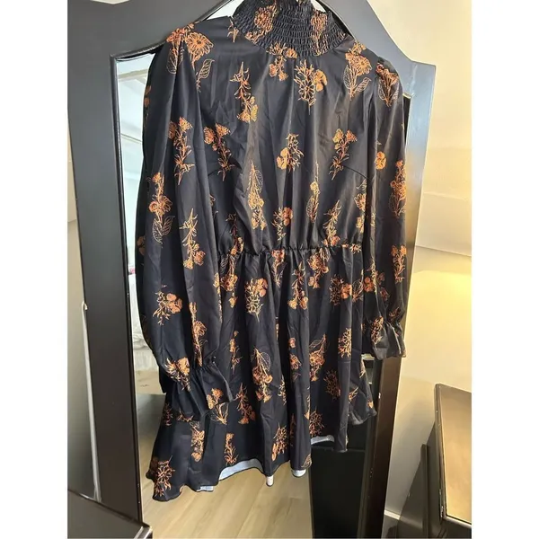 NEW Floerns Mock Neck Long Sleeve Floral Print Ruffle Mini Dress L - Image 9