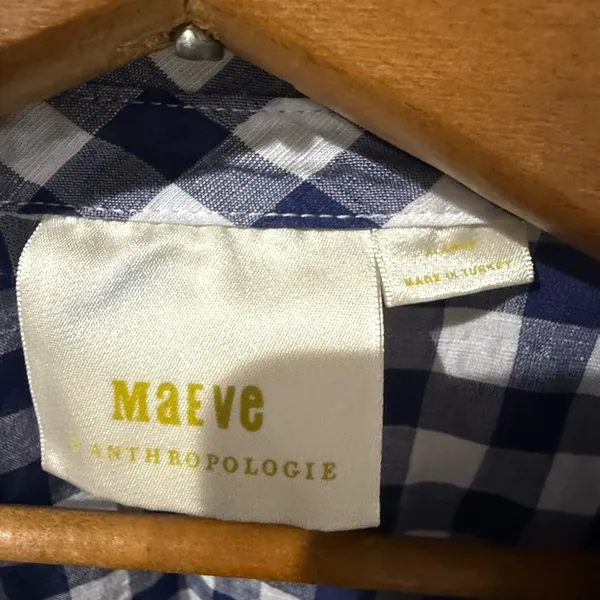 Anthropologie Maeve Linen Top Blue White Gingham Peplum Ruffle Oversized XL C - Image 2