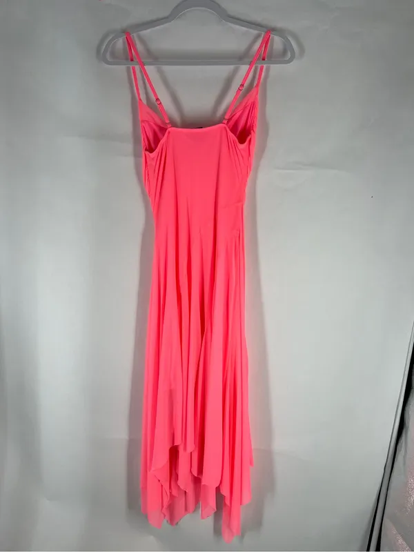 Haute Monde Neon Pink Draped Mesh Asymmetrical Maxi Dress Size S - Image 11