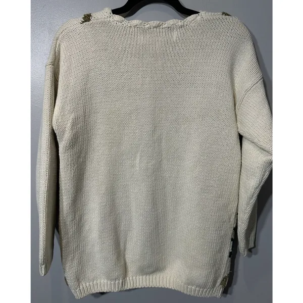 Vintage Floral Sweater Womens Medium Roses Vneck Cottage Core Teacher Heavy Knit - Image 5