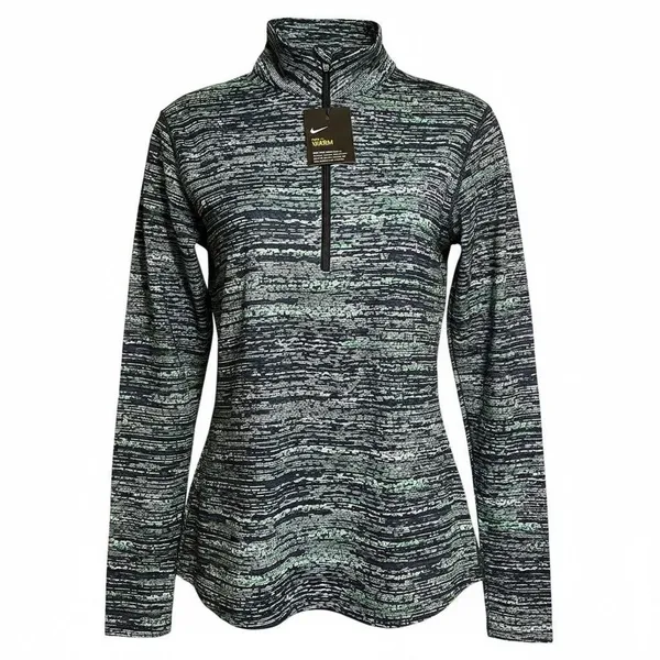 Nike Pro Dri-FIT Warm Womens M Quarter Zip Pullover Blue Green Linear NWT - Image 3