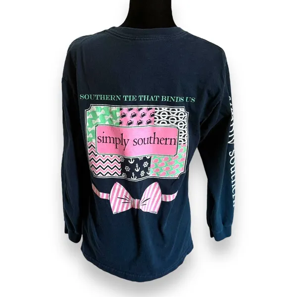Simply Southern Womens Tee Sz‎ M Navy Blue Tie That Binds Us Preppy Crabs Whales - Image 4