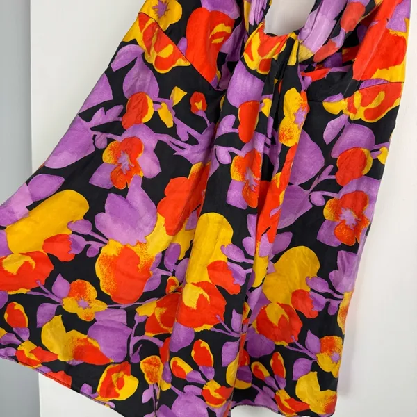 Y2K Abstract Floral Halter Top Sz Medium 100% Silk - Image 6