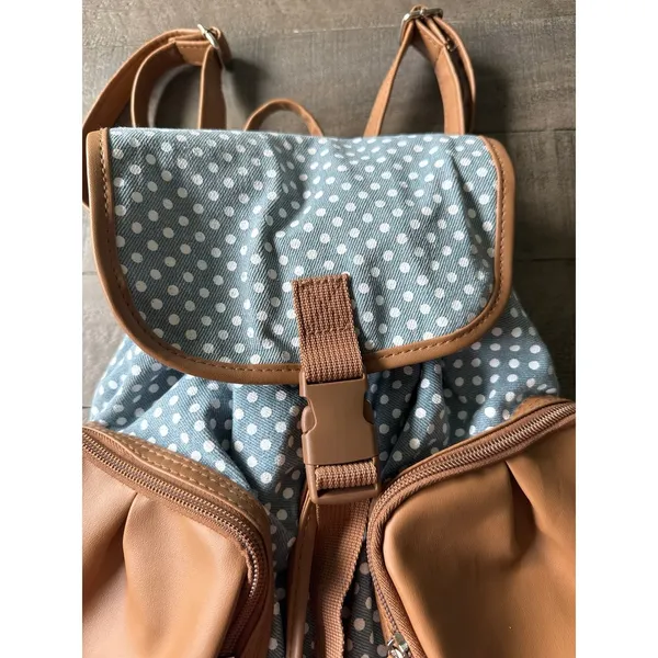 Bodhi Unisex Drawstring Mini Backpack Bag with Dual Zipper Pockets,‎ Denim Dots - Image 4
