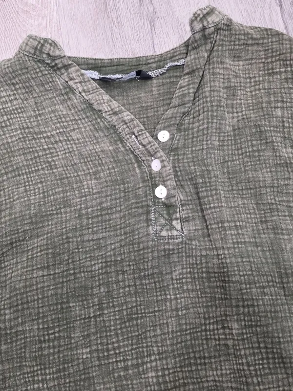 Dokotoo Green Textured Long Sleeve Button Henley Top Casual Loose Fit size mediu - Image 3