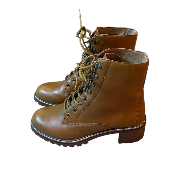 Madewell Julien Lace Up Lug Sole Boots Tan Combat Utility Cottagecore Autumn - Image 2